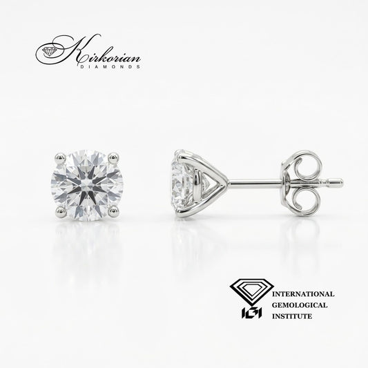 Обеци солитер BE2609B с кръгли Lab Grown диаманти общо 2,00 ct и IGI сертификат