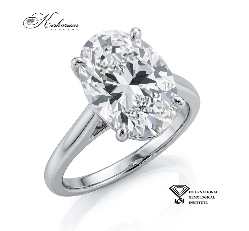 Пръстен от бяло злато 14К с овален диамант 5.04 ct, десен изглед