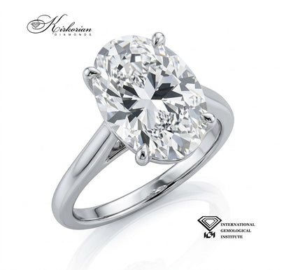 Пръстен от бяло злато 14К с овален диамант 5.04 ct, десен изглед