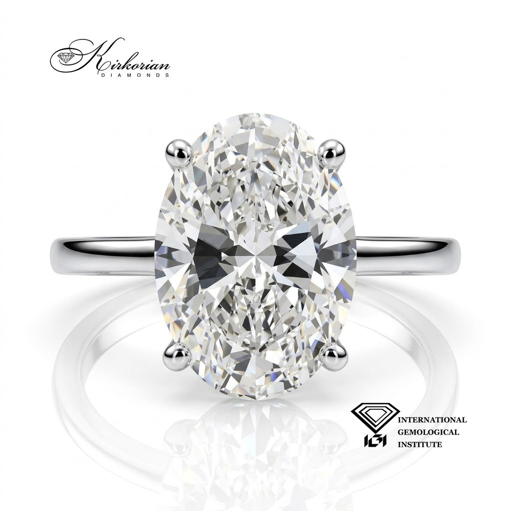 Пръстен солитер с овален диамант 5.04 ct F VVS2, фронтален изглед