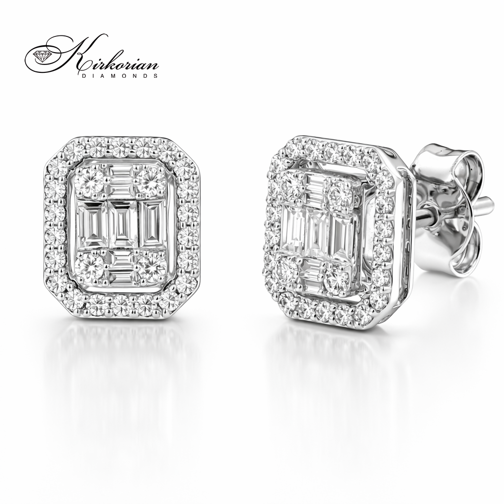 квадратни диамантени обеци с baguette диаманти