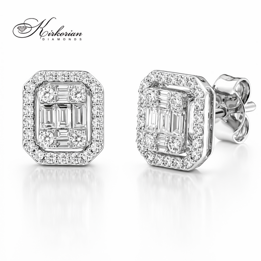 квадратни диамантени обеци с baguette диаманти