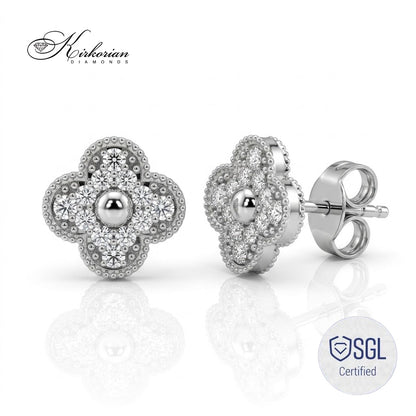 Флорални обеци детелинки от бяло злато с диаманти 0.38 ct F/G VS-SI – ER1968AA