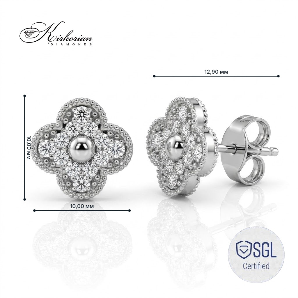 Обеци детелинк от 14К бяло злато с естествени диаманти 0.38 ct ER1968AA – размери и сертификат SGL