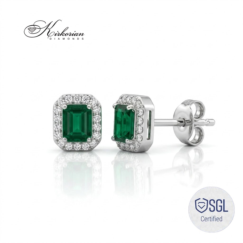 Златни обеци със смарагди 0.40 ct и естествени диаманти 0.10 ct с размери – ER5462AA