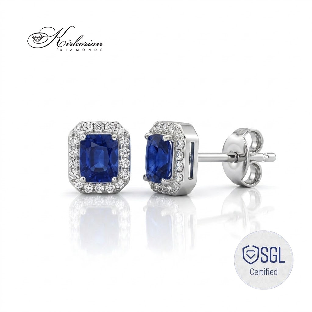 Златни обеци с естествени сапфири 0.57 ct и диаманти 0.09 ct с размери – ER5462AAS