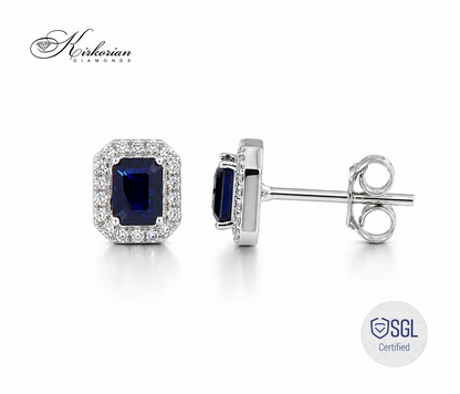 обеци със сапфир и диаманти 0.57 ct бяло злато 14К Kirkorian Diamonds