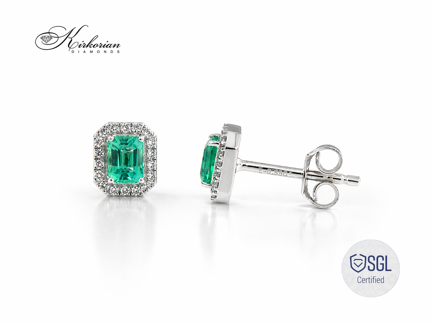 обеци със смарагд и диаманти 0.33 ct бяло злато 14К Kirkorian Diamonds