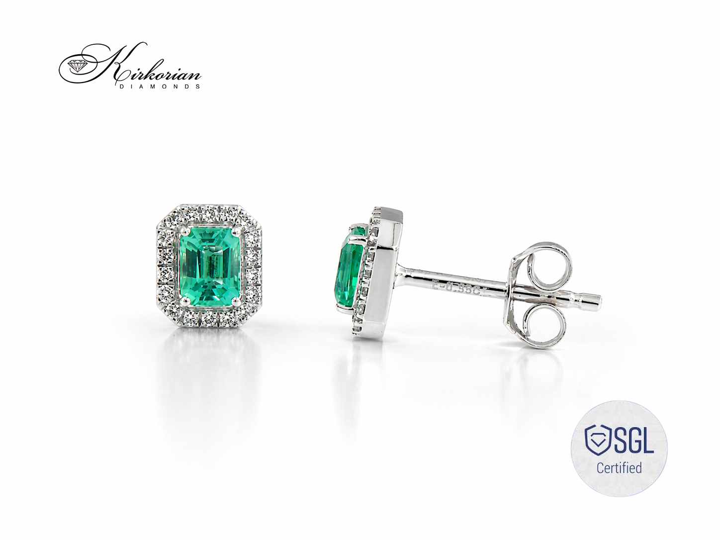 обеци със смарагд и диаманти 0.33 ct бяло злато 14К Kirkorian Diamonds