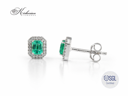 обеци със смарагд и диаманти 0.33 ct бяло злато 14К Kirkorian Diamonds