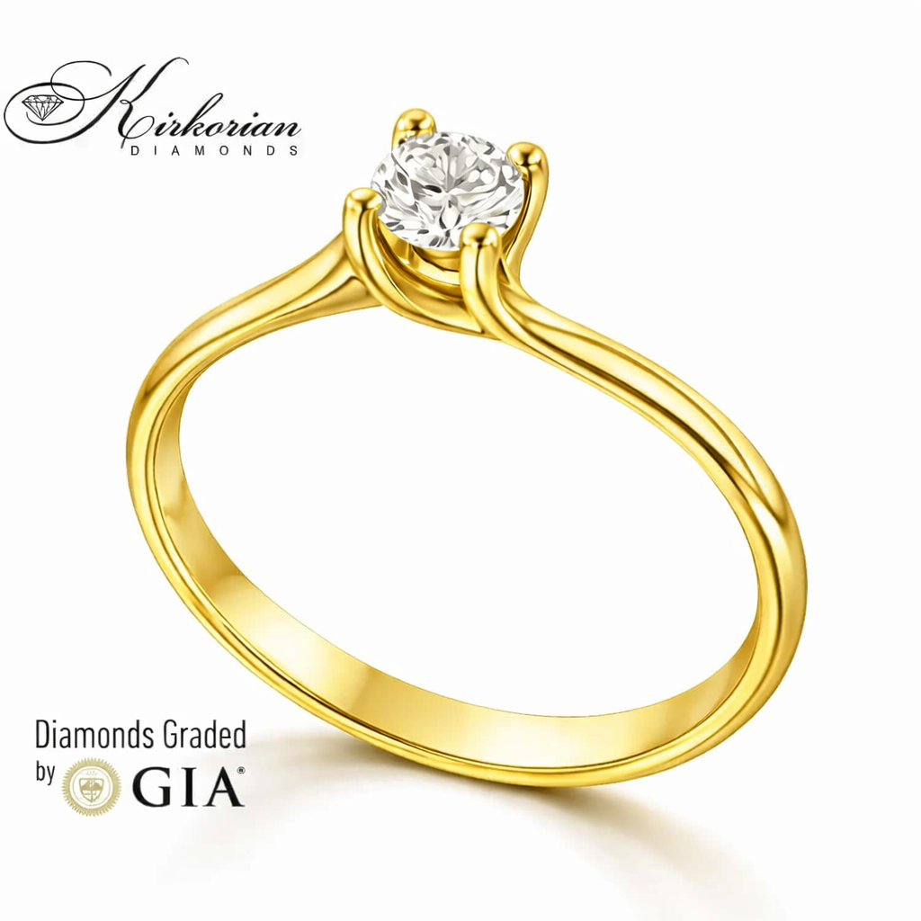 луксозен солитер годежен пръстен жълто злато 14K с диамант 0.40 ct GIA сертифициран модел G294