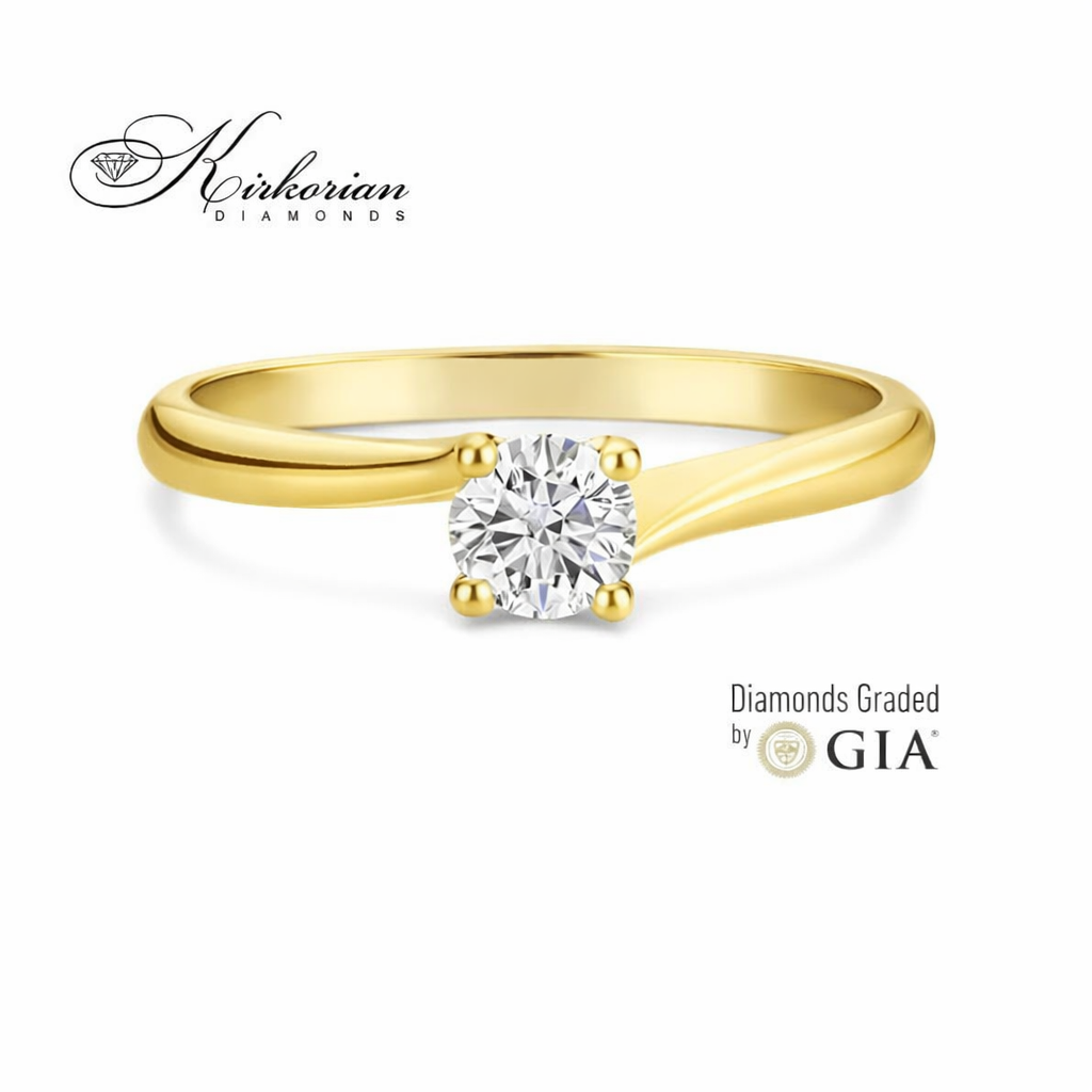 елегантен годежен пръстен с диамант 0.40 ct GIA E VS2 жълто злато 14K класически дизайн G294