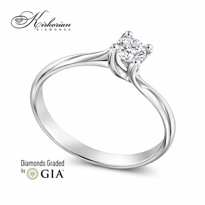 Класически годежен пръстен от бяло злато 14k с диамант 0.40ct GIA E/VS2 G294A