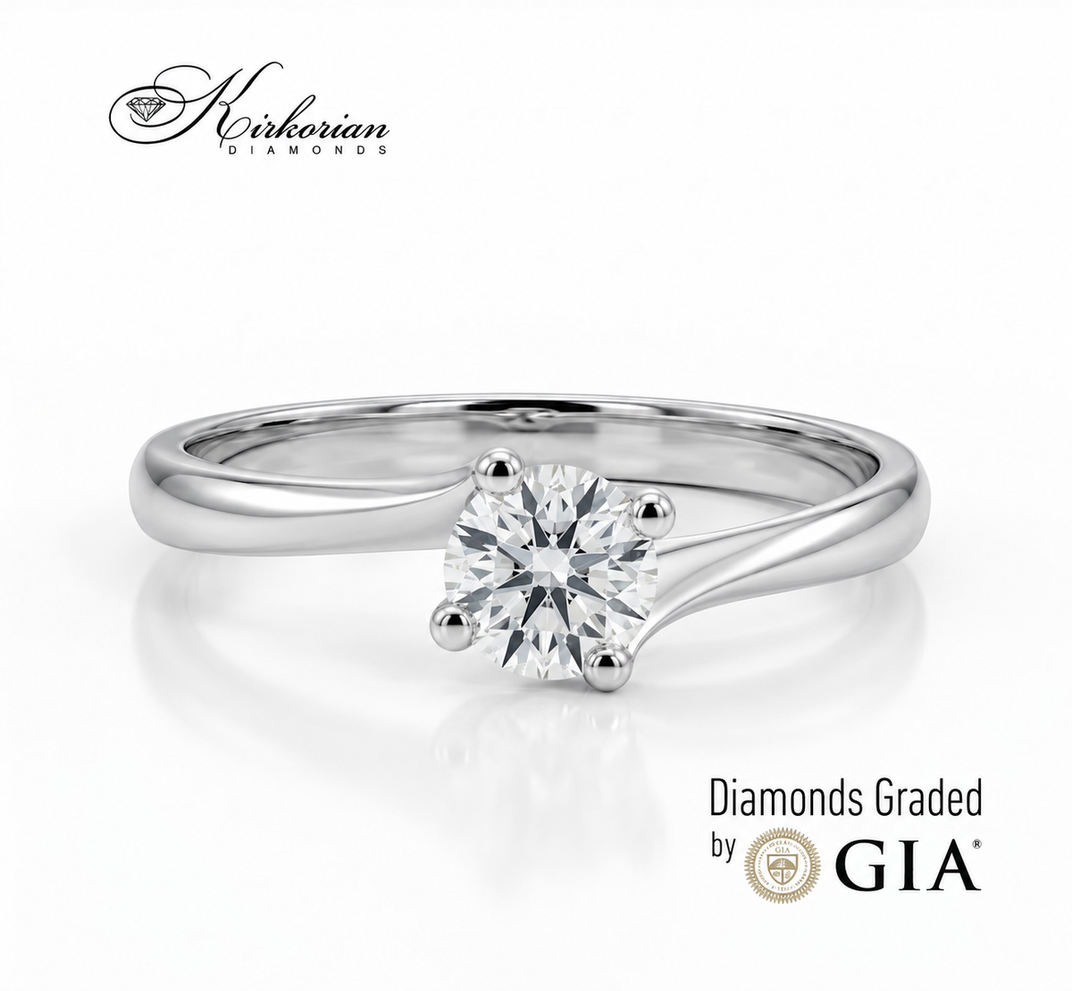 Фронтален изглед на пръстен G294A с естествен диамант 0.40 ct, цвят E и чистота VS2