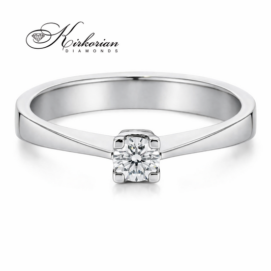 годежен пръстен бяло злато 14K с диамант 0.14 ct класически солитер модел G355 Kirkorian Diamonds