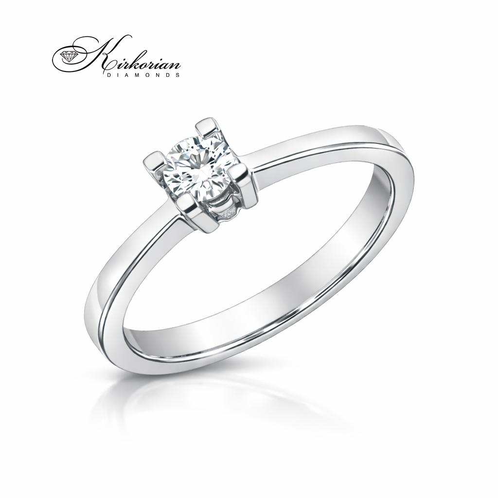 годежен пръстен бяло злато 14K с диамант 0.14 ct класически солитер модел G360 Kirkorian Diamonds