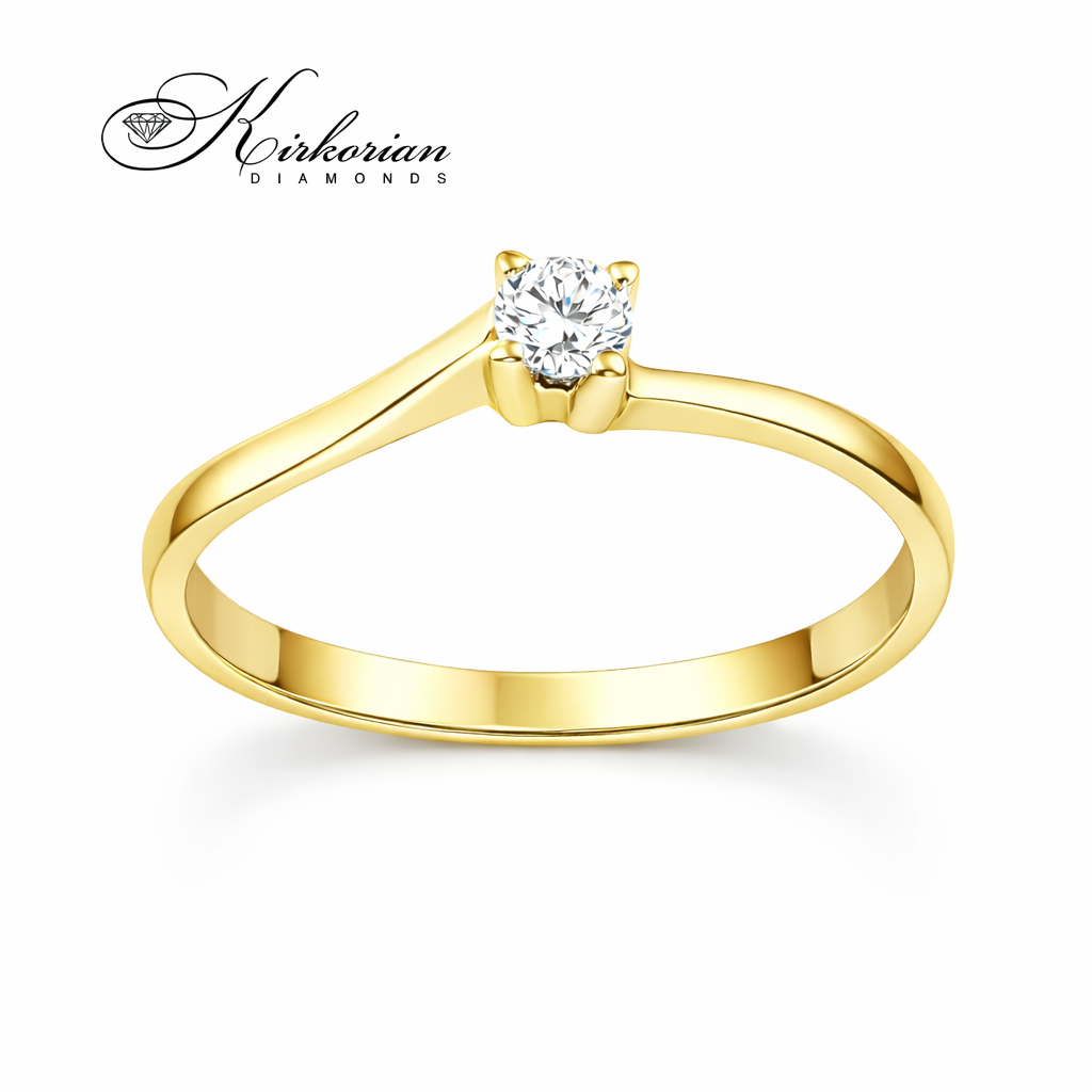 годежен пръстен жълто злато 14K с диамант 0.08 ct елегантен солитер модел G365G Kirkorian Diamonds