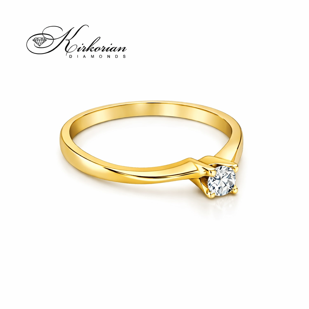 класически годежен пръстен жълто злато 14K с централен диамант 0.08 ct минималистичен дизайн G365G