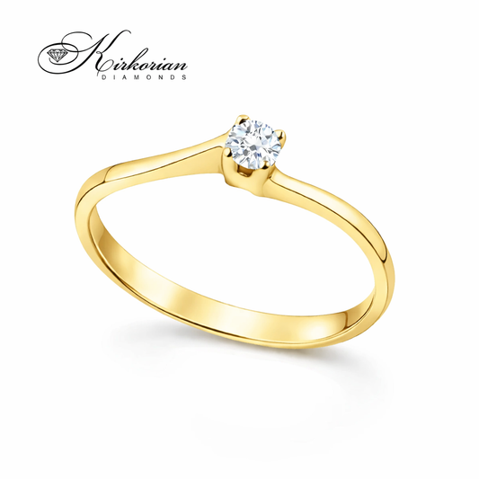 луксозен диамантен годежен пръстен жълто злато 14K с диамант 0.08 ct модел G365G