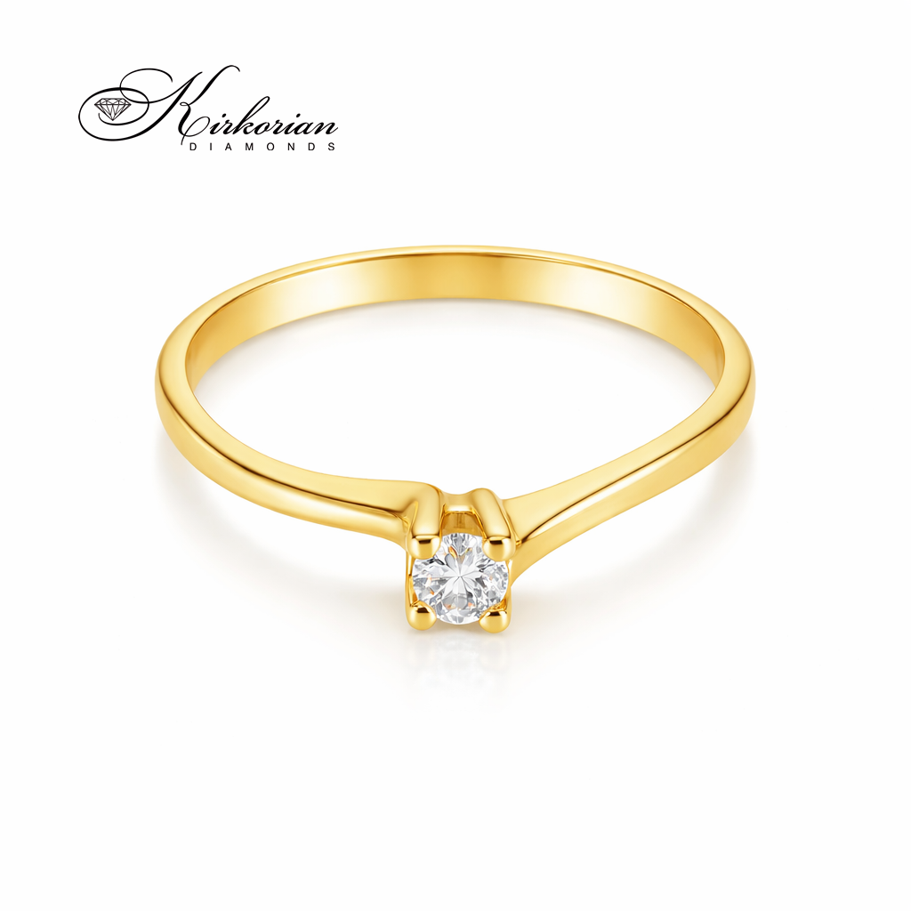 изчистен годежен пръстен жълто злато 14K с малък диамант 0.08 ct класически модел G365G