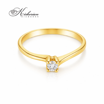 изчистен годежен пръстен жълто злато 14K с малък диамант 0.08 ct класически модел G365G