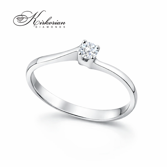 луксозен годежен пръстен бяло злато 14K с малък диамант 0.08 ct класически модел G365