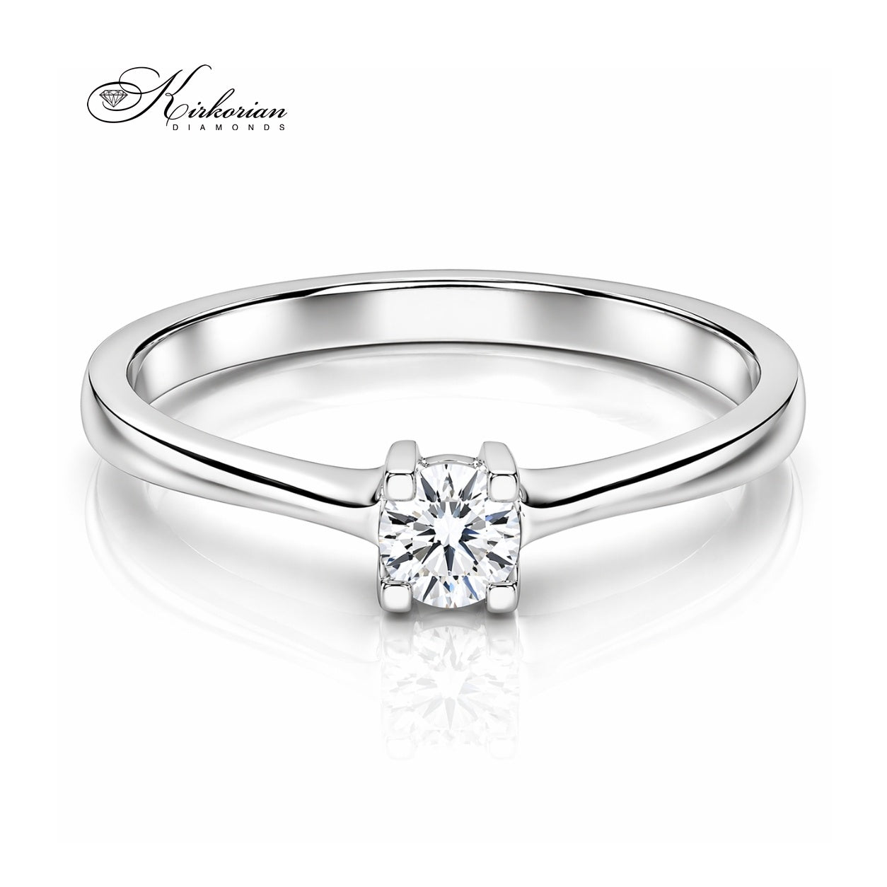 класически солитер пръстен с диамант 0.07 ct бяло злато тънка халка елегантна визия G367