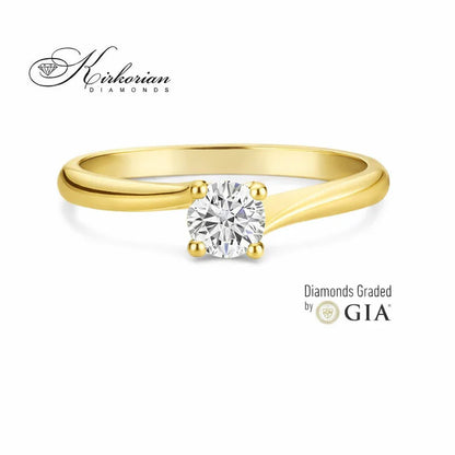 луксозен годежен пръстен жълто злато 14K с диамант 0.30 ct GIA сертифициран модел G368