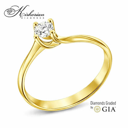 елегантен годежен пръстен с централен диамант 0.30 ct GIA жълто злато 14K модел G368