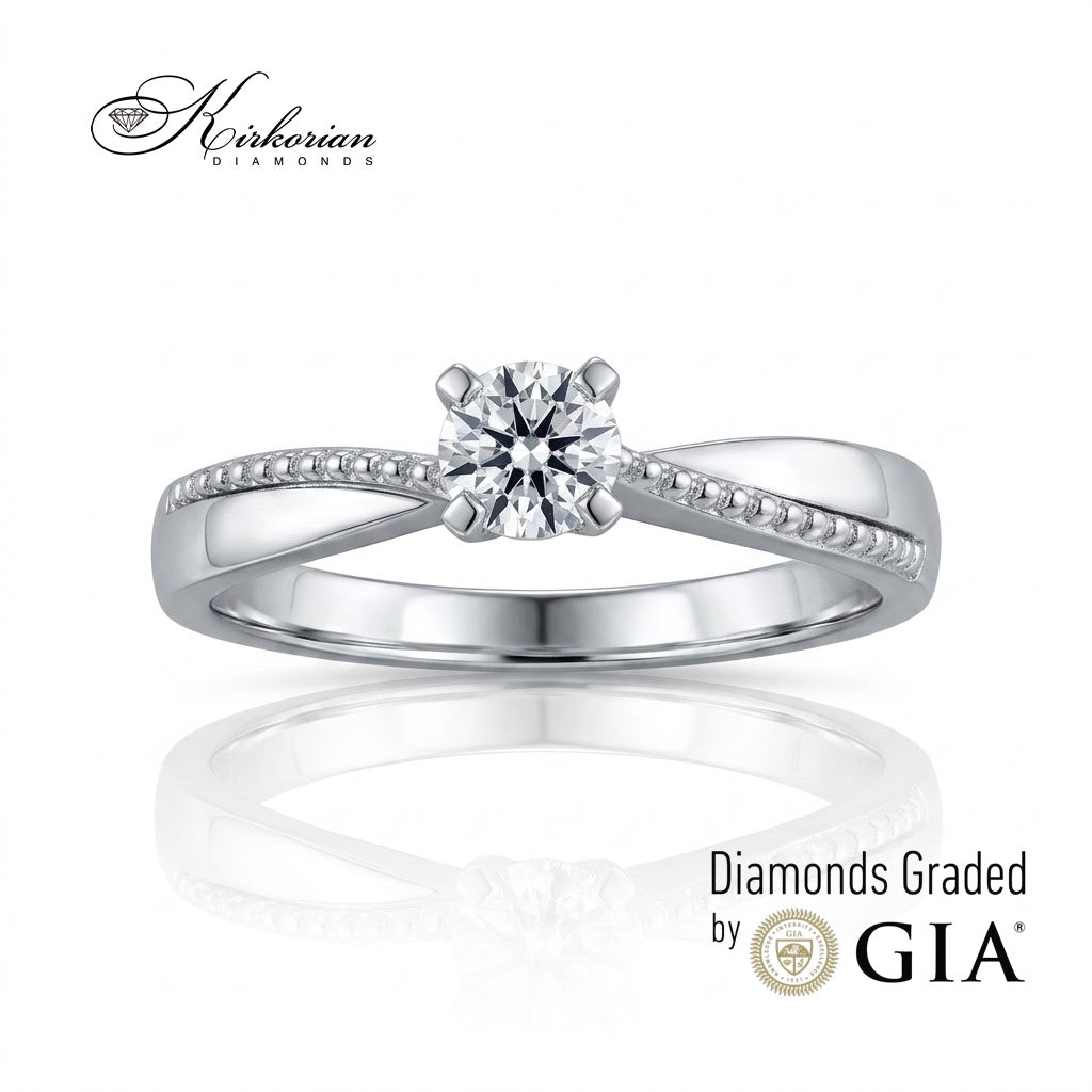 Годежен пръстен G372 от 14К бяло злато с естествен GIA диамант 0.30 ct D VS1 – изглед отпред