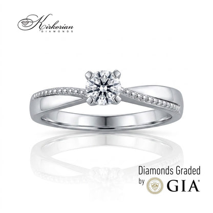 Годежен пръстен G372 от 14К бяло злато с естествен GIA диамант 0.30 ct D VS1 – изглед отпред