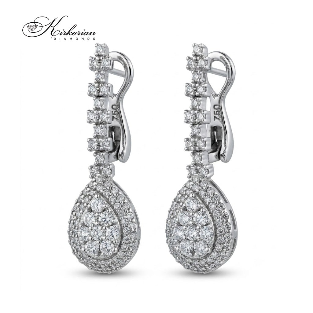 Висящи обеци от бяло злато 18К с диаманти 0.74 ct модел IT2 Kirkorian Diamonds – луксозен дизайн тип капка с английско закопчаване