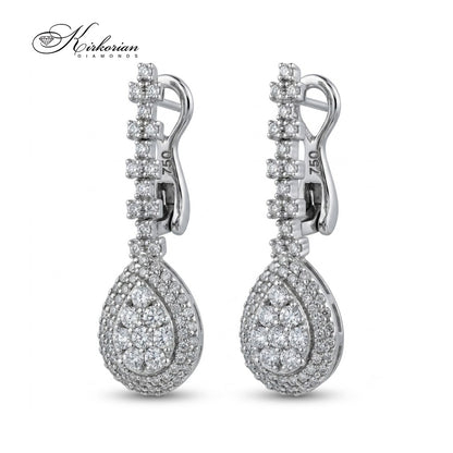 Висящи обеци от бяло злато 18К с диаманти 0.74 ct модел IT2 Kirkorian Diamonds – луксозен дизайн тип капка с английско закопчаване