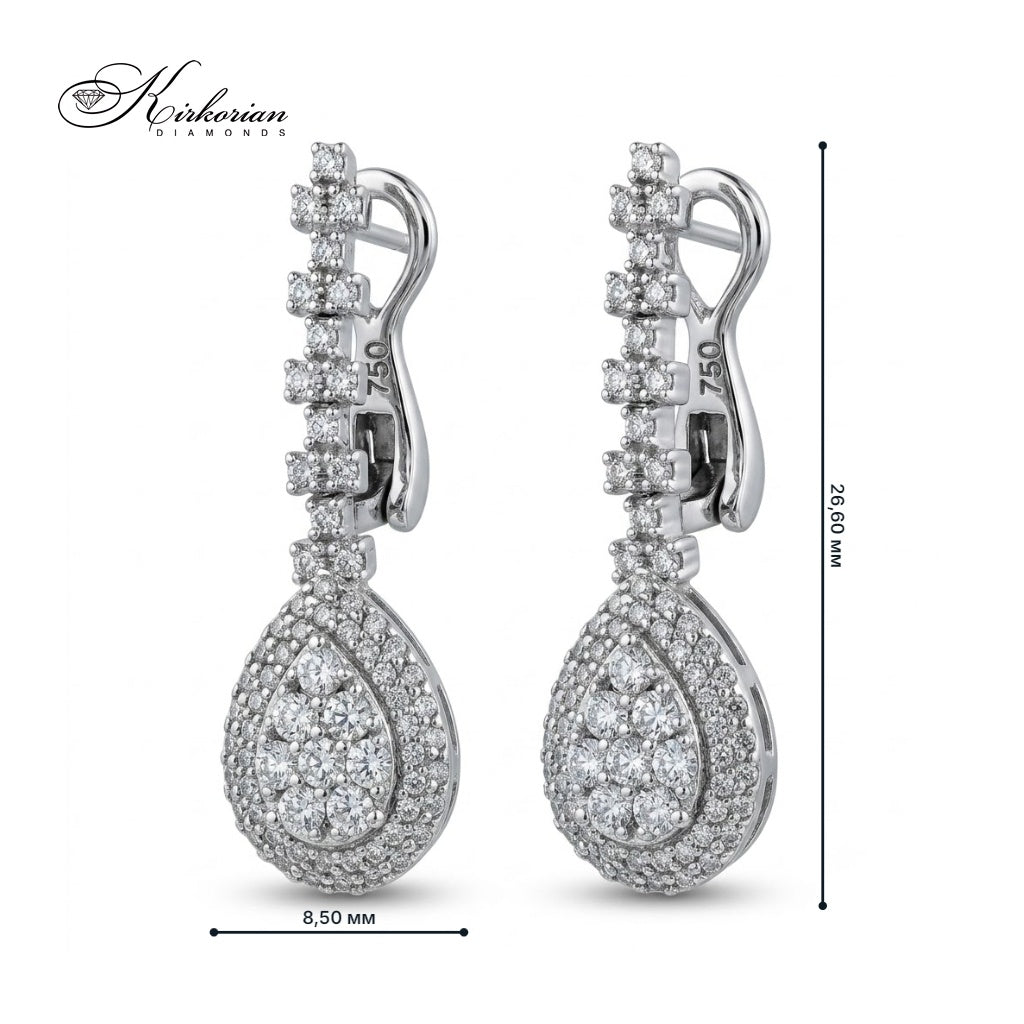 Обеци от бяло злато 18К с диаманти 0.74 ct модел IT2 Kirkorian Diamonds – размер 26.60 мм височина и 8.50 мм ширина