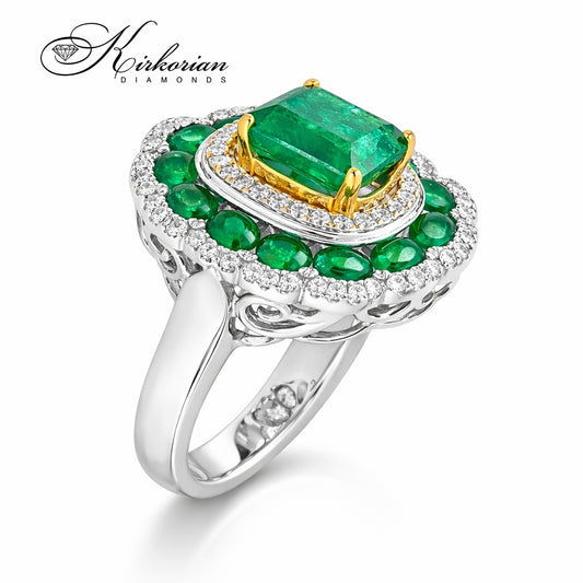 годежен пръстен бяло злато с изумруд и диаманти