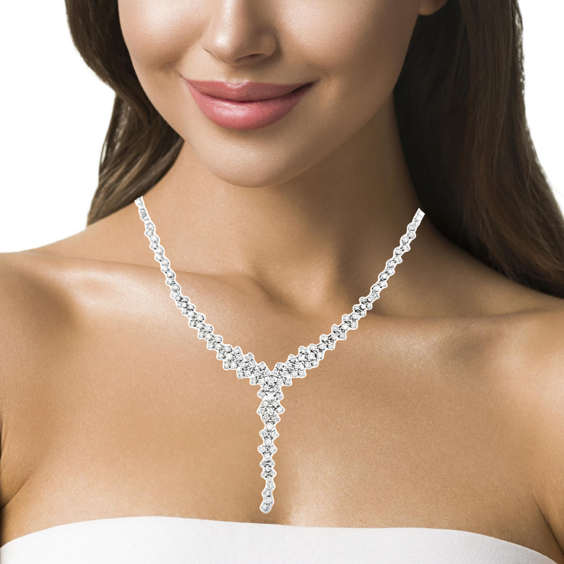 Луксозно колие от бяло злато 18k с диаманти 2.49ct – модел IT32 с изящна Y-форма