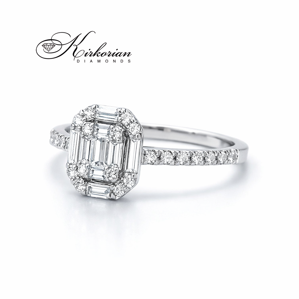 Пръстен от бяло злато 18k с диаманти багет и кръгла форма 0.41ct KD G-H/SI IT35