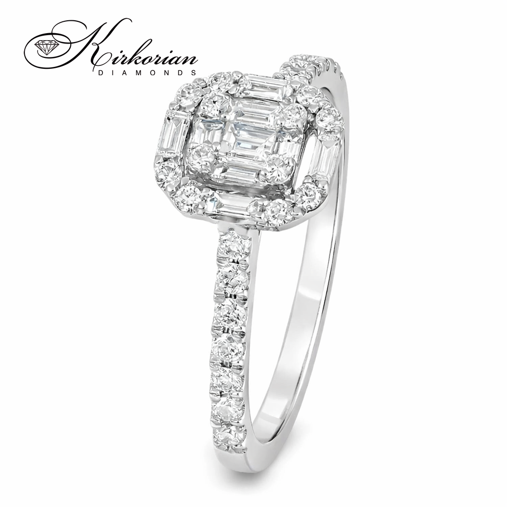 Пръстен от бяло злато 18k с диаманти багет и кръгла форма 0.41ct KD G-H/SI IT35