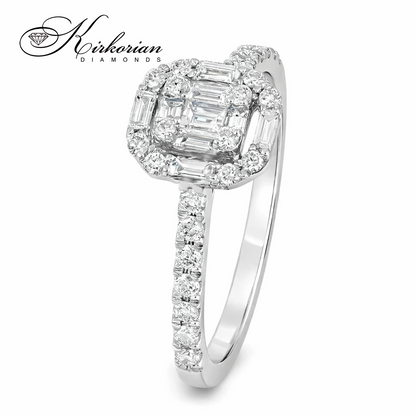 Пръстен от бяло злато 18k с диаманти багет и кръгла форма 0.41ct KD G-H/SI IT35
