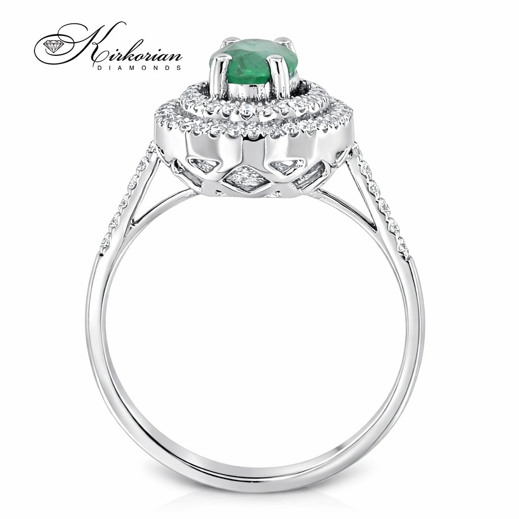пръстен бяло злато със смарагд и диаманти 0.29ct