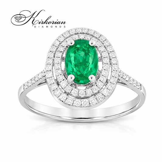 пръстен бяло злато 18K със смарагд 0.68ct и диаманти