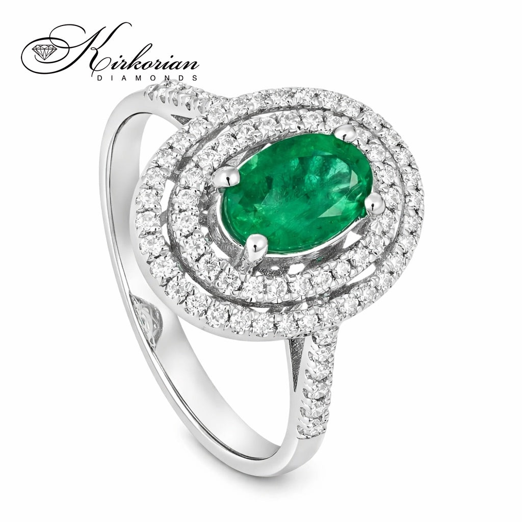 Пръстен от бяло злато 18K със смарагд 0.68ct и диаманти 0.29ct | Размер 53 | Kirkorian Diamonds