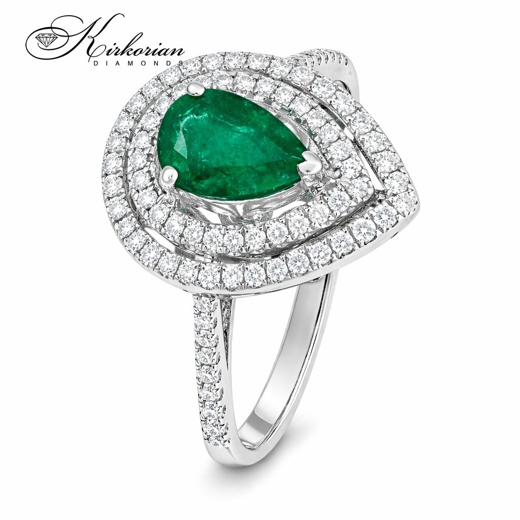 пръстен бяло злато 18K със смарагд 0.81ct и диаманти