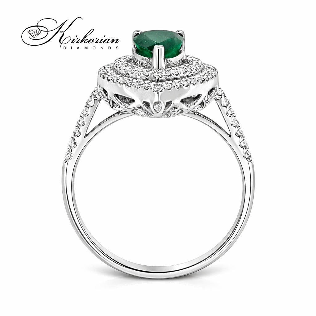 пръстен бяло злато 18K смарагд и диаманти 0.35ct
