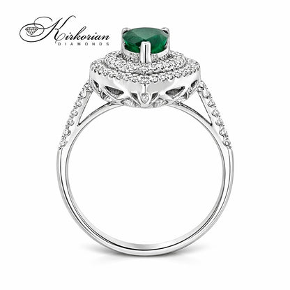 пръстен бяло злато 18K смарагд и диаманти 0.35ct