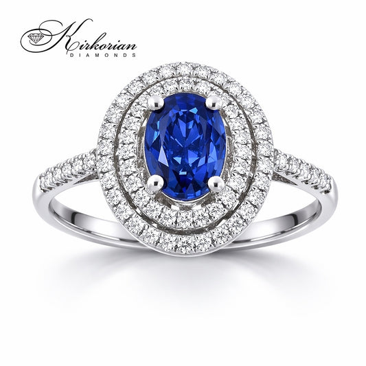 пръстен 18K бяло злато със сапфир и диаманти