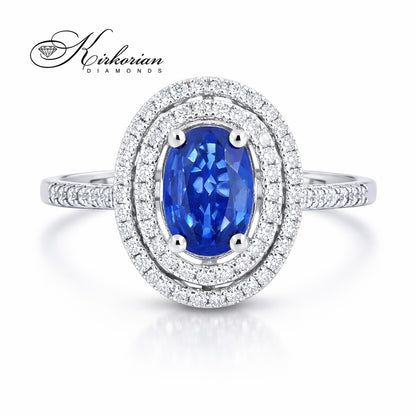 сапфирен пръстен с диамантен ореол 18K