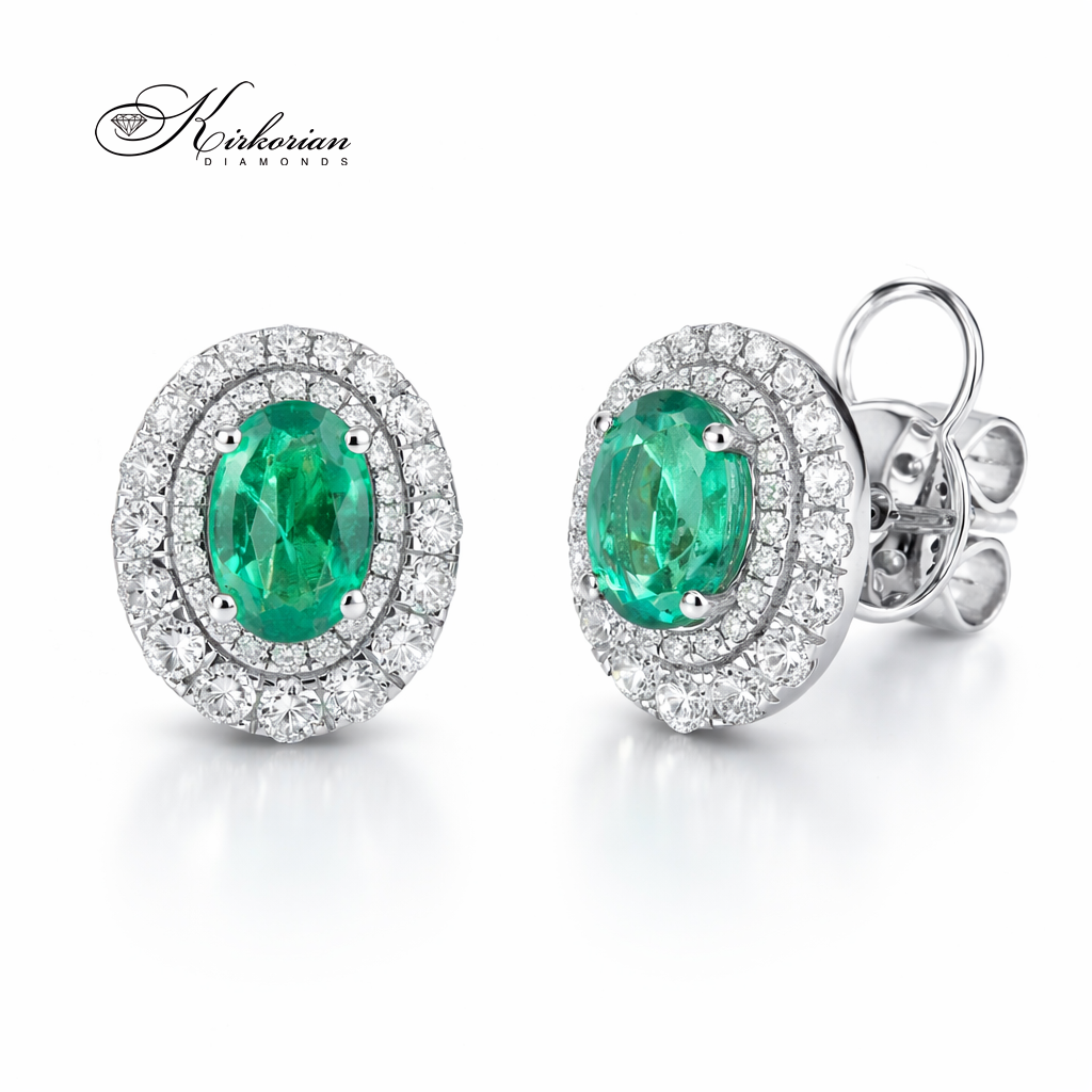 обеци със смарагди и диаманти 0.56 ct от бяло злато 18K луксозни обеци със смарагд Kirkorian Diamonds IT55