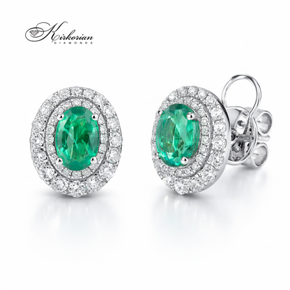 обеци със смарагди и диаманти 0.56 ct от бяло злато 18K луксозни обеци със смарагд Kirkorian Diamonds IT55
