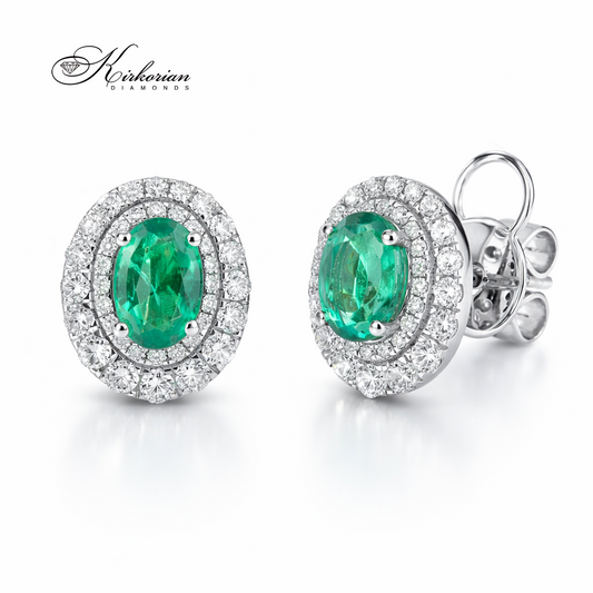 обеци със смарагди и диаманти 0.56 ct от бяло злато 18K луксозни обеци със смарагд Kirkorian Diamonds IT55